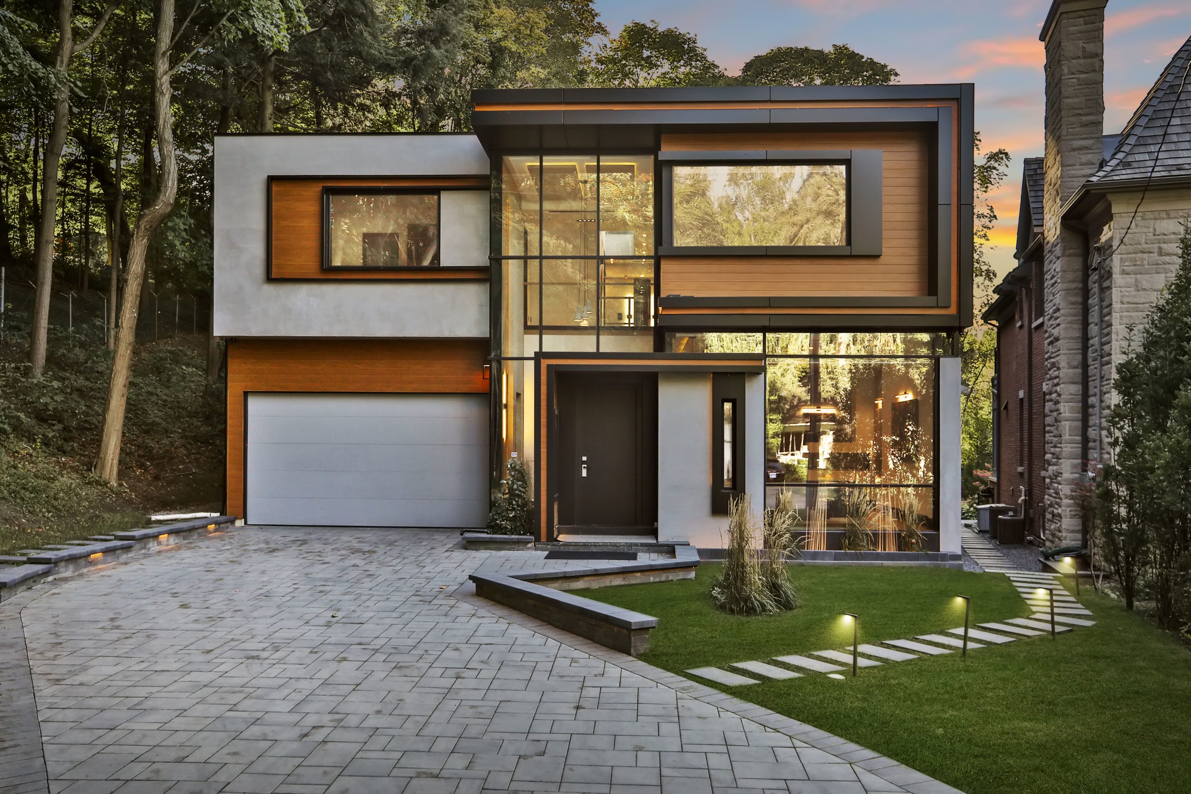 Modern Toronto home exterior with for sale sign